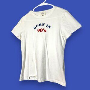 SEZANE Born In 90s Graphic Women’s T-shirt Short Sleeve Designer Medium White